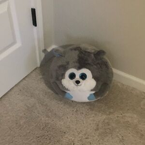 Gray and White Stuffed Animal Toy with Large Eyes